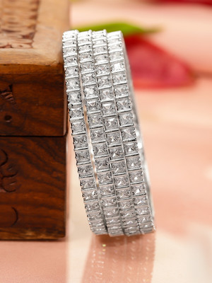 RUBANS Brass Rhodium Bangle Set(Pack of 4)