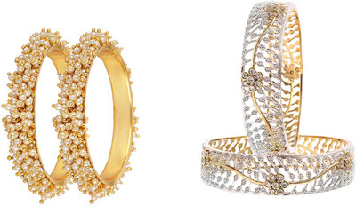 Terraband Alloy Pearl, Cubic Zirconia Gold-plated Bangle Set(Pack of 4)