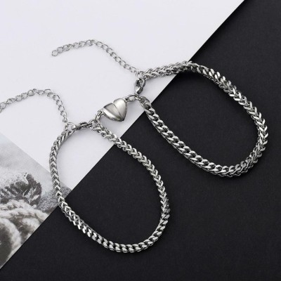 Teeragaj Stainless Steel Silver Bracelet Set(Pack of 2)