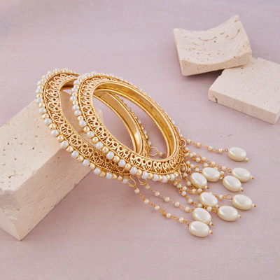 CZ STONE Brass Gold-plated Bangle Set(Pack of 2)