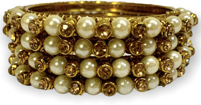 Alzawiah Alloy Cubic Zirconia Gold-plated Bangle Set(Pack of 4)
