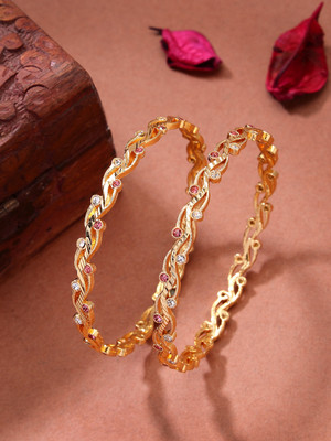 NVR Alloy Cubic Zirconia Gold-plated Bangle(Pack of 2)