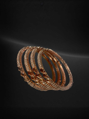 infinityvision Brass Cubic Zirconia Gold-plated Bangle Set(Pack of 4)