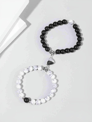 REVERSEA Stone, Crystal Beads Black Silver Bracelet(Pack of 2)