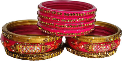 DYRetail Stone, Glass Crystal Gold-plated Bangle Set(Pack of 10)