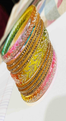 A Singh Glass, Plastic Diamond Bangle Set(Pack of 18)