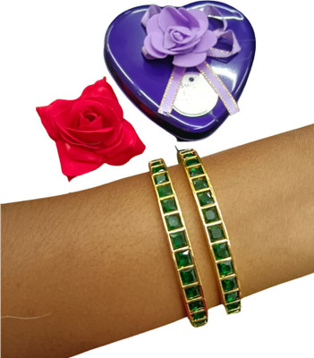 ZAMZAM Copper Emerald Gold-plated Bangle Set(Pack of 2)