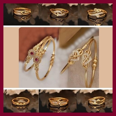 Parisal Brass Diamond Gold-plated Bangle Set(Pack of 8)