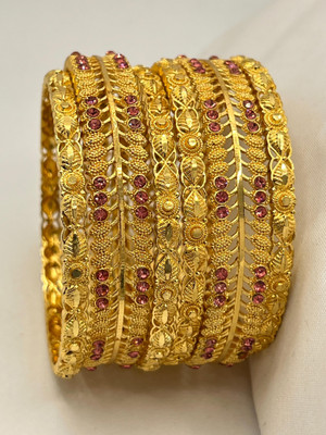 Bajrang Brass, Copper Cubic Zirconia Gold-plated Bangle Set(Pack of 6)
