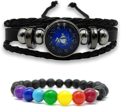 BHAGYA G Stone, Crystal, Lava, 7 Chakra, Leather Bracelet(Pack of 2)