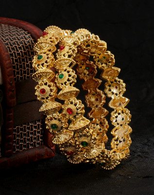 kewai Metal Cubic Zirconia Gold-plated Bangle Set