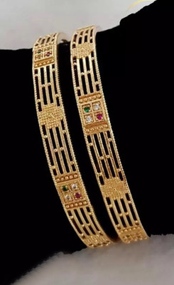 Possible Brass, Metal, Alloy Cubic Zirconia, Diamond, Ruby Gold-plated Bangle Set(Pack of 2)