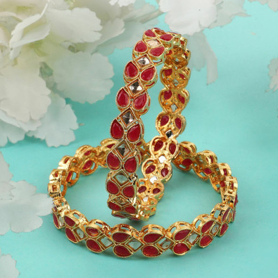 Mode Mania Brass Cubic Zirconia Gold-plated Bangle Set(Pack of 2)
