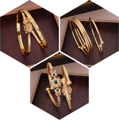 Divastri Brass Diamond Gold-plated Bangle(Pack of 3)