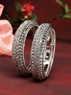 ZENEME Alloy Silver Bangle Set(Pack of 2)