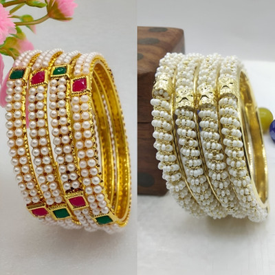 AURAVIBES Alloy Pearl, Ruby Bangle Set(Pack of 8)