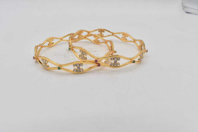 gvg Alloy Cubic Zirconia Gold-plated Bangle Set(Pack of 2)
