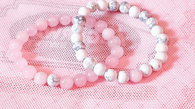 Tanishee- The Real Jewels Rose Quartz, Howlite Crystal Bracelet(Pack of 2)
