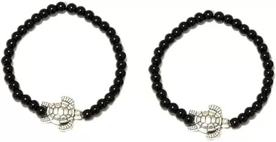 MANMORA SILVER SHADED BEADS WITH BLACK BEADS ANKLET PACK OF 2 Metal Anklet(Pack of 2)