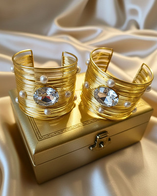 Orangenysha Brass Crystal Gold-plated Cuff(Pack of 2)