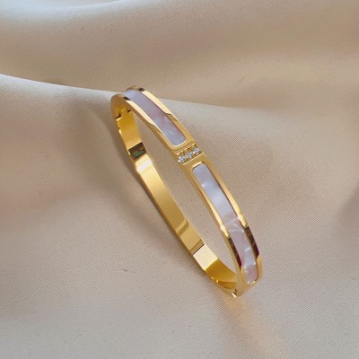 MYKI Stainless Steel Cubic Zirconia Gold-plated Kada