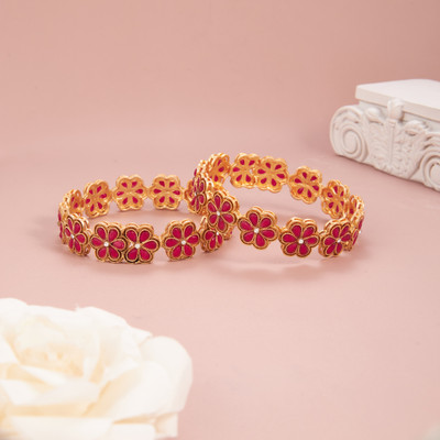 GC PREMIUM JEWELLERY Brass Cubic Zirconia Gold-plated Bangle Set(Pack of 2)