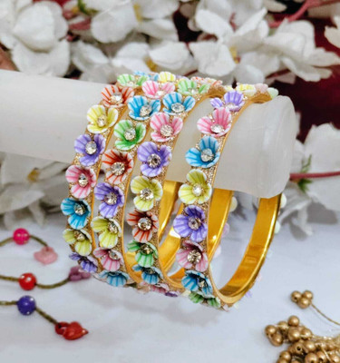 Epshitacreation Glass Diamond Bangle Set(Pack of 4)