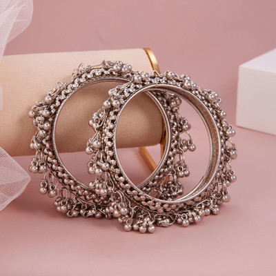 GC PREMIUM JEWELLERY Brass Silver Bangle Set(Pack of 2)