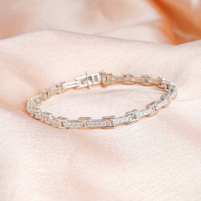 ZALKARI Sterling Silver Cubic Zirconia Rhodium Bracelet