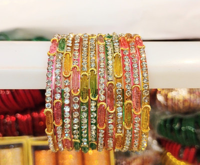sakshitrader Glass Cubic Zirconia Bangle Set(Pack of 10)