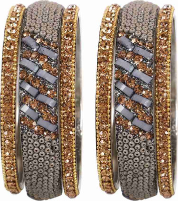 CHURA KING Alloy Crystal Silver Bangle Set(Pack of 6)