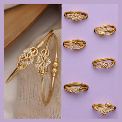 ANOUK Brass Diamond Gold-plated Ring Bangle(Pack of 7)