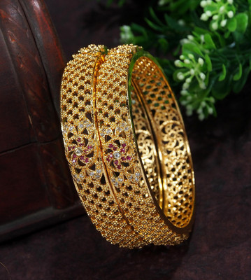 Atulya Brass Cubic Zirconia, Diamond Gold-plated Bangle Set(Pack of 2)