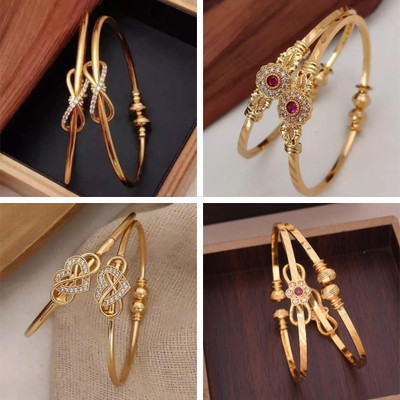 Divastri Brass Diamond Gold-plated Bangle Set(Pack of 4)