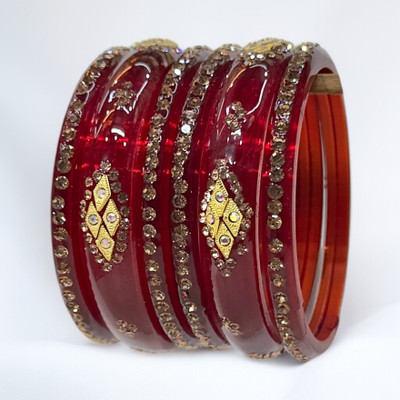 priya kangan Glass Zircon Bangle Set(Pack of 6)