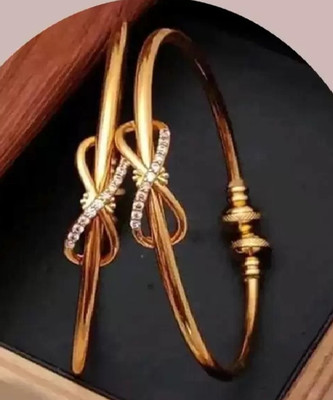 HHJEWELRY Brass, Copper Gold-plated Bangle(Pack of 2)