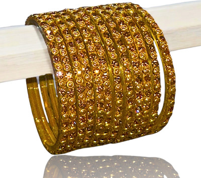 srintana Glass Crystal Gold-plated Bangle Set(Pack of 12)