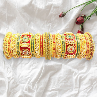 Radhya Enterprise Plastic Pearl, Opal, Diamond, Zircon Gold-plated Bangle Set(Pack of 34)