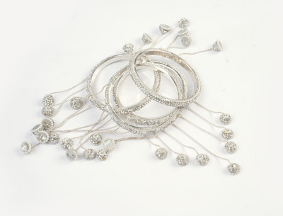 SAAD Alloy Cubic Zirconia Silver Bangle Set(Pack of 4)