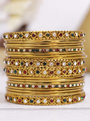 Honbom Metal, Stone, Alloy Cubic Zirconia, Zircon Bangle Set(Pack of 18)