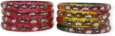 BoleChudiyan Glass Cubic Zirconia Kada(Pack of 8)