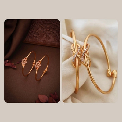 VEDDAA Brass Diamond Gold-plated Bangle Set(Pack of 4)