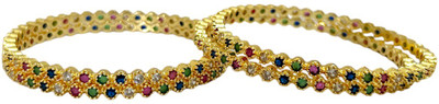 ACCESSHER Brass Gold-plated Bangle Set(Pack of 4)