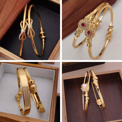 VEDDAA Brass Diamond Gold-plated Bangle Set(Pack of 4)