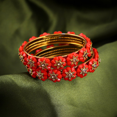 BEAUTY BURST Alloy Gold-plated Bangle Set(Pack of 2)