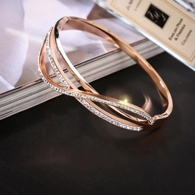 MYKI Stainless Steel Cubic Zirconia Gold-plated Kada