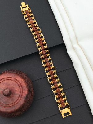 Queenzart Brass, Rudraksha Gold-plated Bracelet