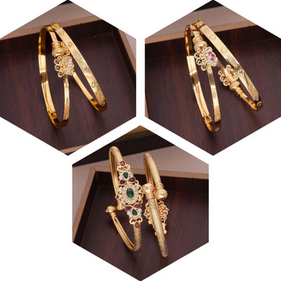 Sangria Brass Diamond Gold-plated Bangle(Pack of 3)