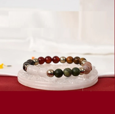 Tanishee- The Real Jewels Pyrite, Tiger's Eye, Clear Quartz, Green Jade Crystal Bracelet