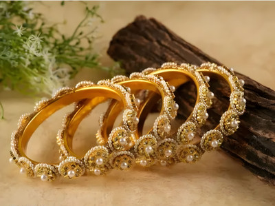 ShiyaShree Alloy Diamond Gold-plated Bangle Set(Pack of 4)